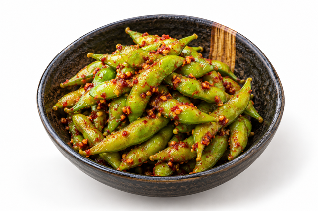 Spicy Garlic Edamame.